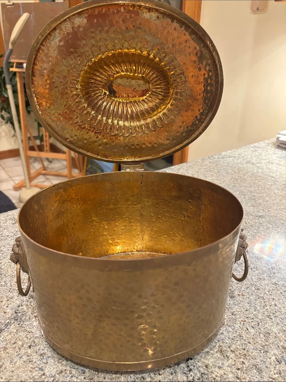Hammered Brass Lidded Ice Bucket or Tea Caddy